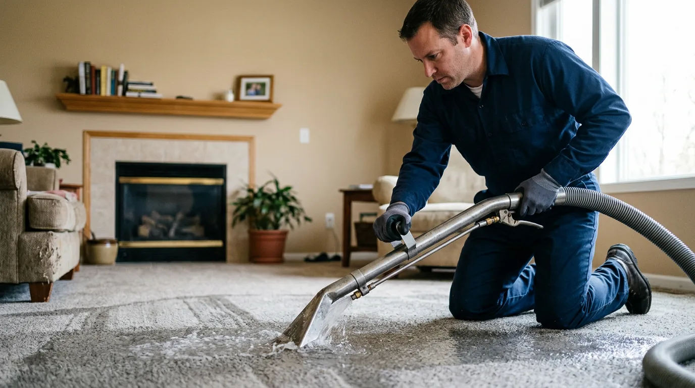 Water damage restoration technician working near East Arlington, VT